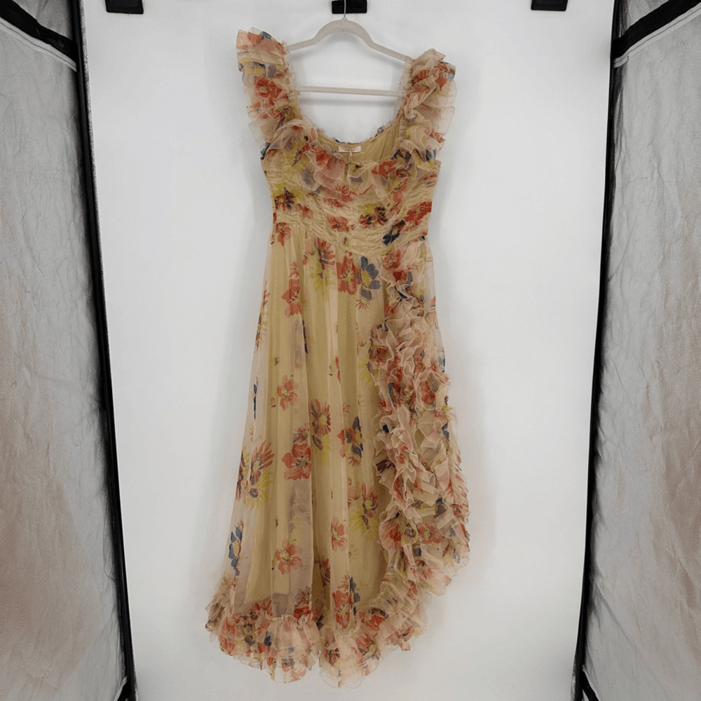 Doen Ernestine Dress RARE Sweet Gardenia Silk Organza Maxi SZ L Fairy Coquette - Picture 7 of 16
